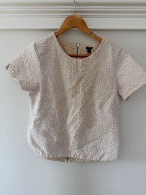 J. Crew Textured Cream Short Sleeve Crewneck Top